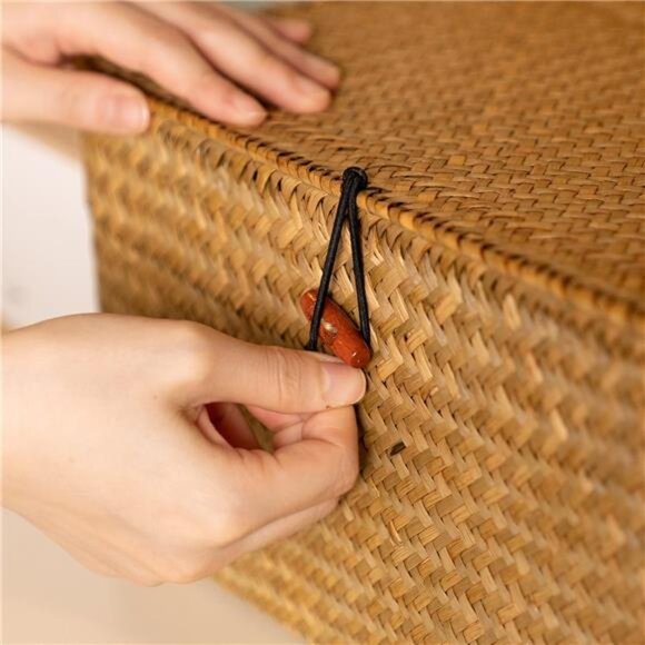 4 Pack, Wicker Baskets with Lids, Nautral Seagrass Storage Baskets, Woven - Picture 4 of 7